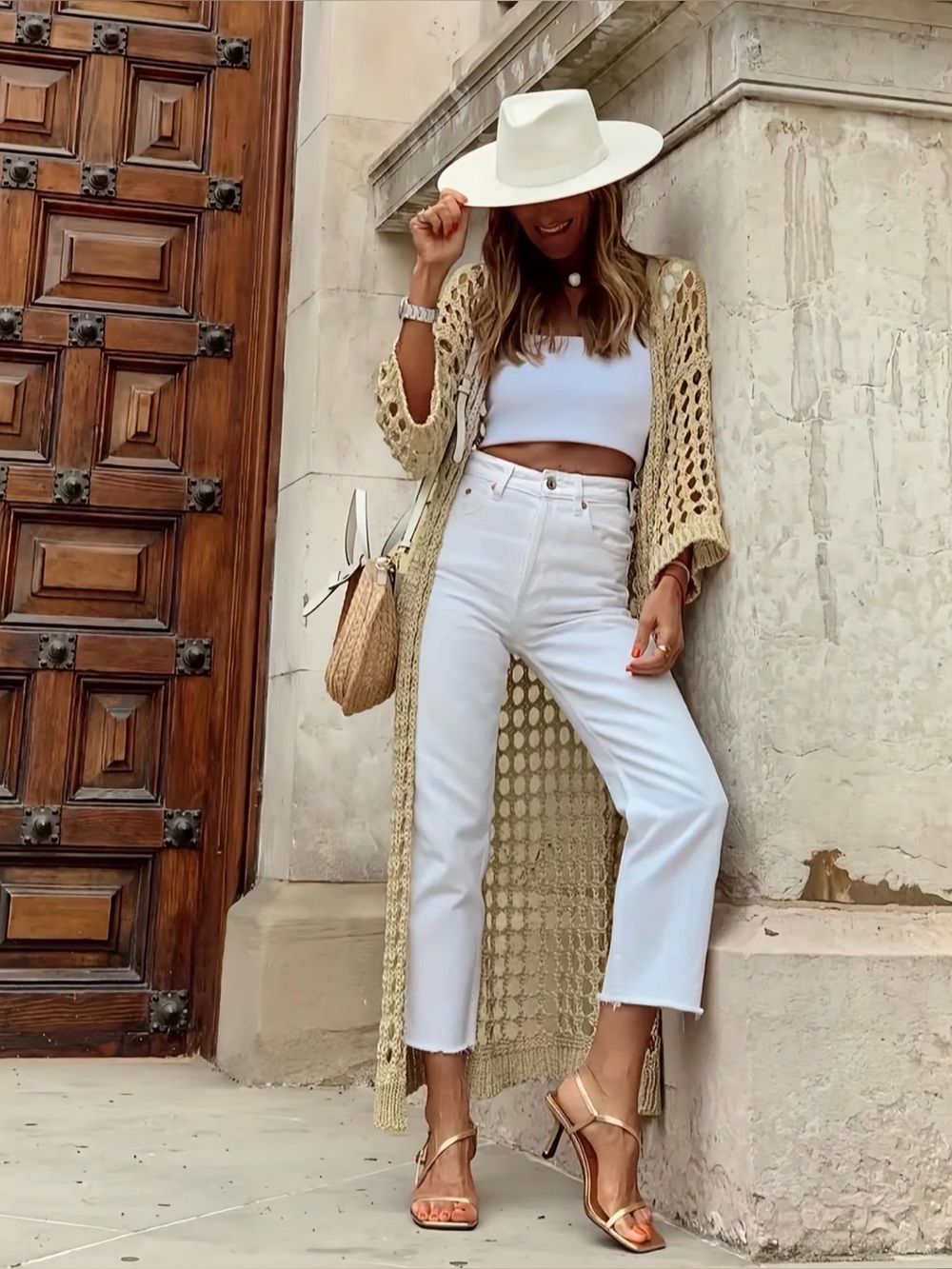 Beige Crochet Duster Cardigan - Lightweight Open Knit New Boutique